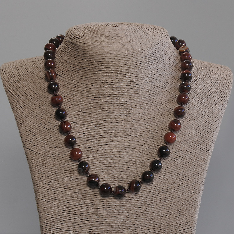 Agate Necklace, Smooth Round Bead, Diameter 10mm+-, Length 50mm+- with Clasp