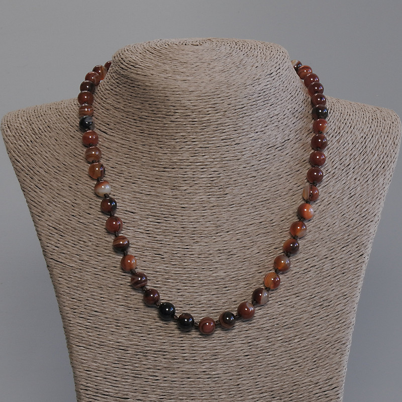 Agate Necklace, Smooth Round Bead, Diameter 8mm+-, Length 50mm+- with Clasp