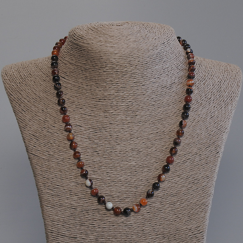 Agate Necklace, Smooth Round Bead, Diameter 6mm+-, Length 50mm+- with Clasp