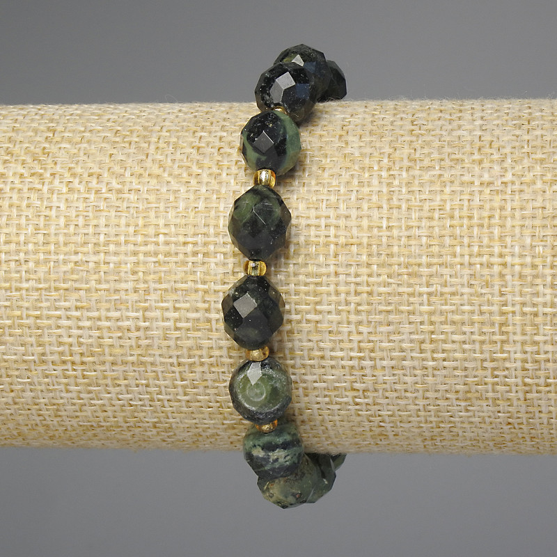 Ocean Jasper Bracelet, faceted grain beads, diameter 10x8.5mm+- seed beads 3mm+-, length 18cm+- stretch