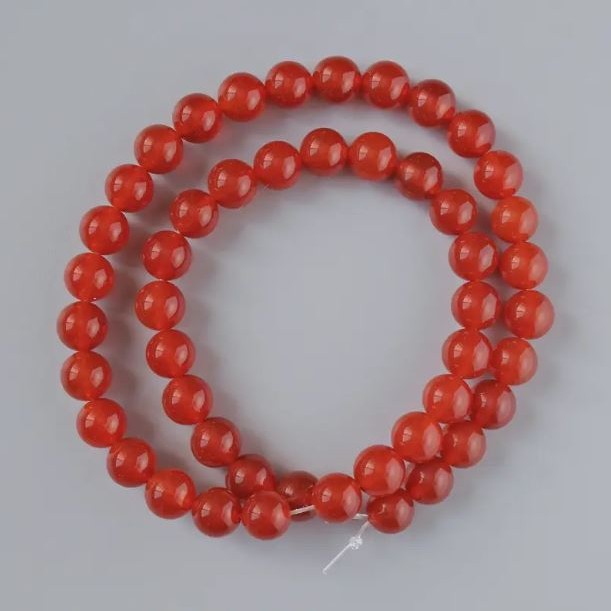 Carnelian Beads, natural stone smooth round, diameter 8mm+-, length 38cm+- on fishing line