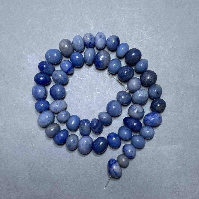 Blue Aventurine Beads, tumbled nugget, diameter 9-12x8-9.5mm+- on fishing line, length 40cm+
