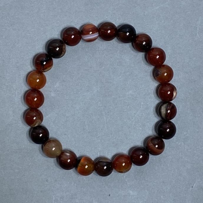Agate Bracelet, Smooth Round Beads 8mm+/-, Length 18cm+/- Stretch