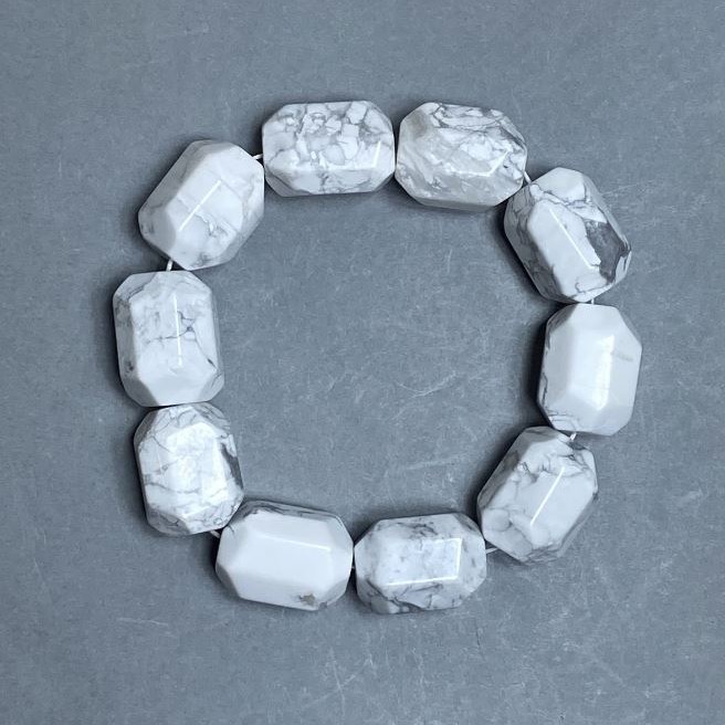 Cacholong Bracelet, Faceted Tumbled Beads, diameter 20x15mm+/-, length 18cm+/- Stretch