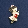 Nurse Brooch, Pink and Red Enamel, Gold-Tone Metal, 44x25mm