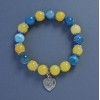 Yellow-Blue Agate and Citrine (Synthetic) Bracelet, Smooth Round Beads, diameter 10mm+/-, length 18cm+/- Stretch with Heart Charm