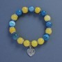 Yellow-Blue Agate and Citrine (Synthetic) Bracelet, Smooth Round Beads, diameter 10mm+/-, length 18cm+/- Stretch with Heart Charm
