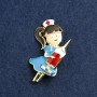 Nurse Brooch, Blue and Red Enamel, Gold-Tone Metal, 44x25mm