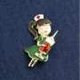 Nurse Brooch, Green and Red Enamel, Gold-Tone Metal, 44x25mm