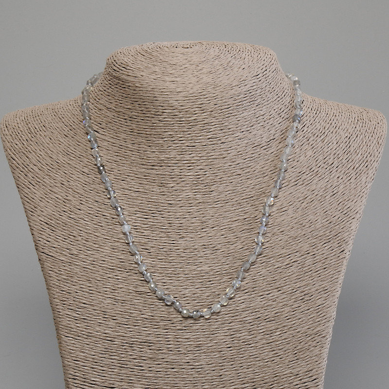 Labradorite Necklace, Faceted Cube, Diameter 4x4mm+-, Length 45cm+- with Clasp