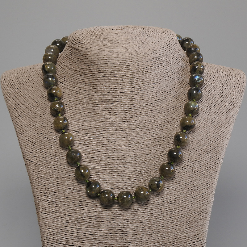 Labradorite Necklace, Smooth Round Bead, Diameter 12mm+-, Length 50cm+- with Clasp