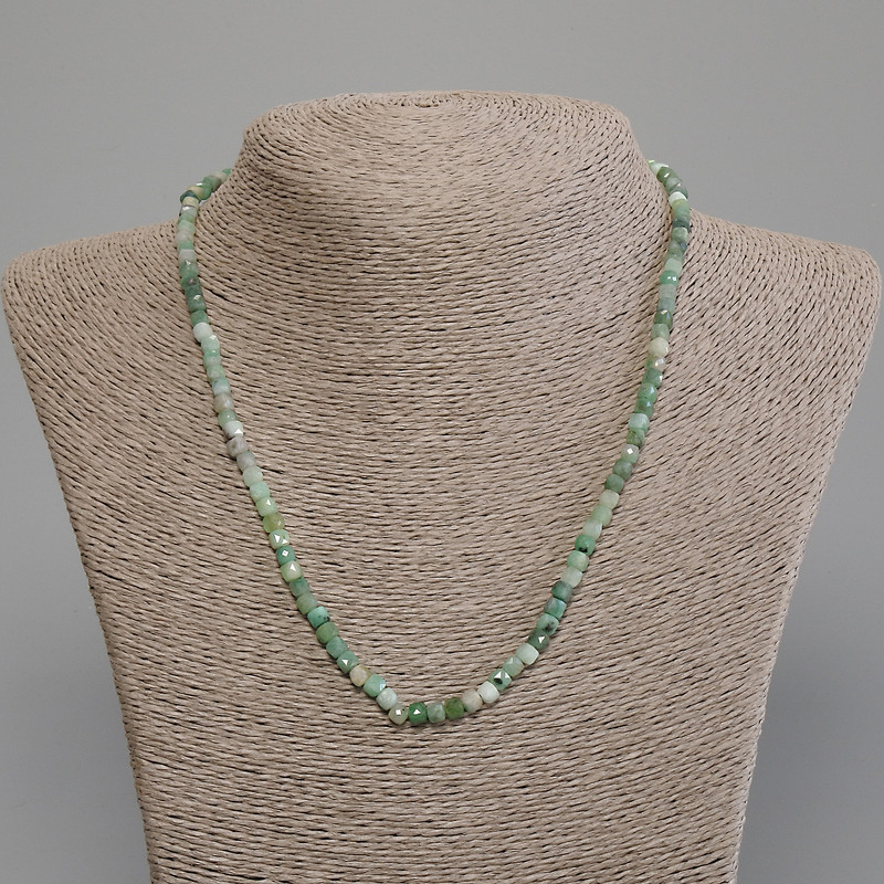 Emerald Necklace, Faceted Cube, Diameter 4x4mm+-, Length 45cm+- with Clasp