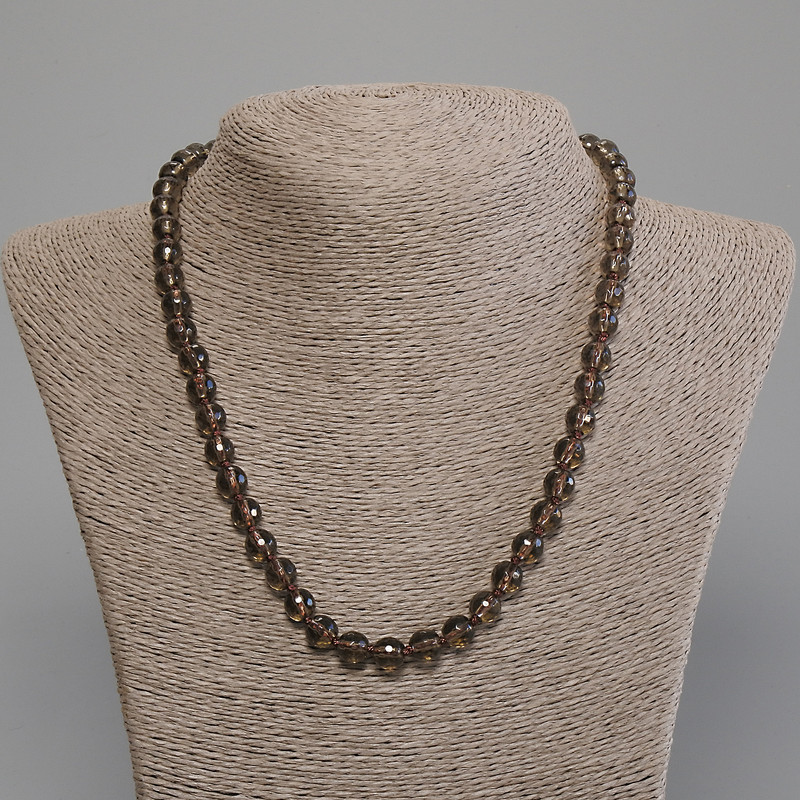 Smoky Quartz Necklace, Faceted Round Bead, Diameter 8mm+-, Length 50cm+- with Clasp