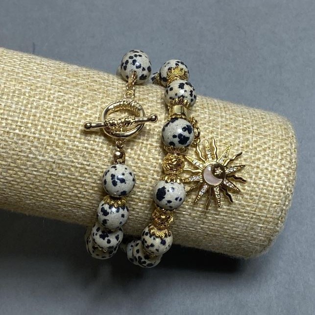 Dalmatian Jasper Bracelet Set, 10mm+/- beads, length 20mm+