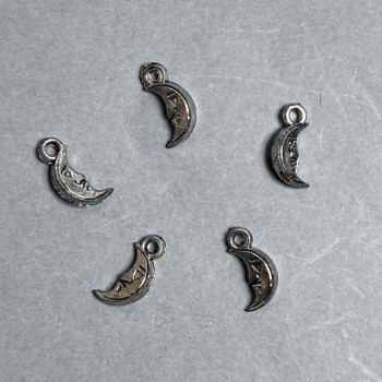 CLEARANCE! Moon Charm Findings, plastic, dark silver colour, size 15x7.5x4.5mm+/- hole diameter 2mm+/-, 0.5kg pack