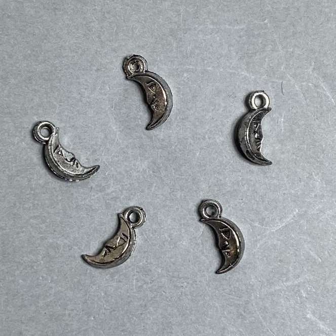 CLEARANCE! Moon Charm Findings, plastic, dark silver colour, size 15x7.5x4.5mm+/- hole diameter 2mm+/-, 0.5kg pack