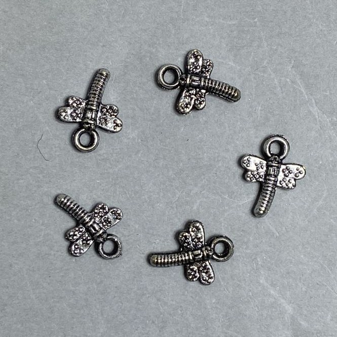 CLEARANCE! 0.5kg Pack, Dragonfly Charm Findings, plastic, dark silver colour, size 19x15x3mm+/- hole diameter 3mm+