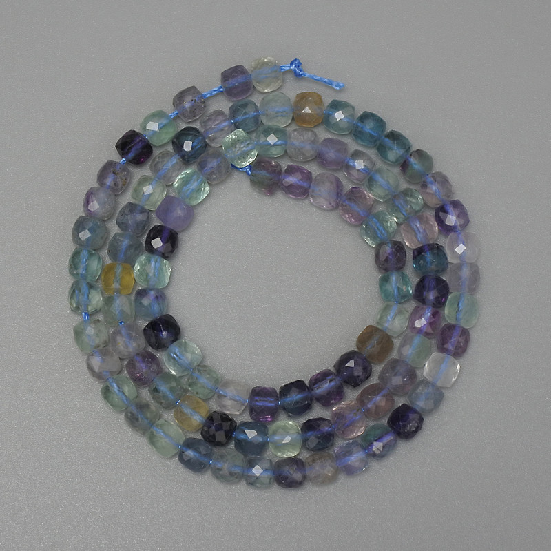 Fluorite Beads, faceted cube, diameter 4x4mm+/-, length 39cm+/-, on a strand
