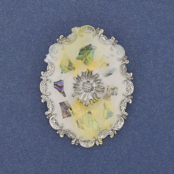 Abalone Shell Accent Brooch, silver-tone metal, 43x32mm+