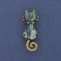 Cat Abalone Brooch-Pendant, gold-tone metal, 38x15mm+