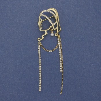"Girl with a Pearl Earring" Brooch White Rhinestones Gold-Tone Metal 85x24mm+