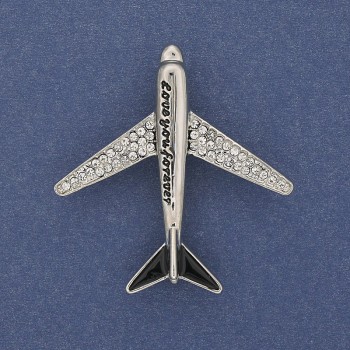 "Aeroplane" Brooch White Rhinestones Silver-Tone Metal 43x40mm+