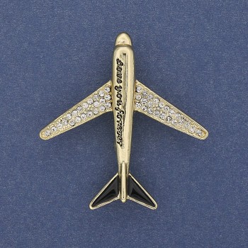 "Aeroplane" Brooch White Rhinestones Gold-Tone Metal 43x40mm+