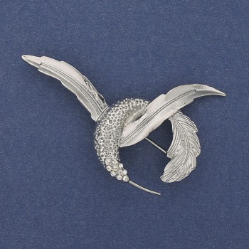 "Hummingbird" Brooch White Rhinestones Silver-Tone Metal 56x40mm+