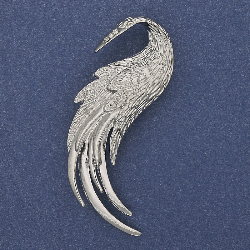 Brooch Firebird with white rhinestones silver-toned metal 60x37mm+