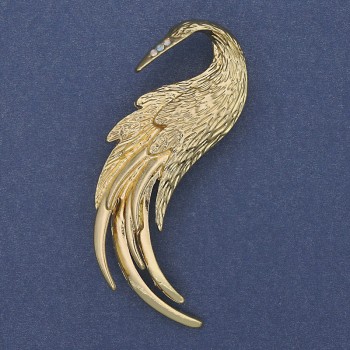 "Firebird" Brooch White Rhinestones Gold-Tone Metal 60x37mm+