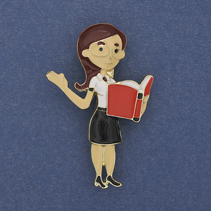 "Teacher" Brooch Coloured Enamel Gold-Tone Metal 52x33mm+