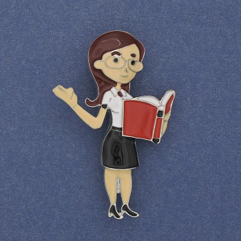 "Teacher" Brooch Coloured Enamel Silver-Tone Metal 52x33mm+