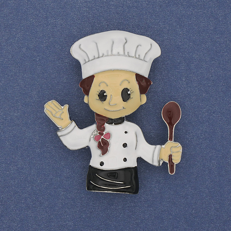 Chef Brooch Colourful Enamel Silver-Tone Metal 45x38mm+
