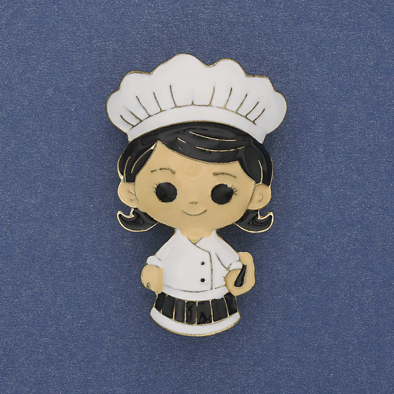Chef Brooch Colour Enamel Gold-Toned Metal 46x27mm+