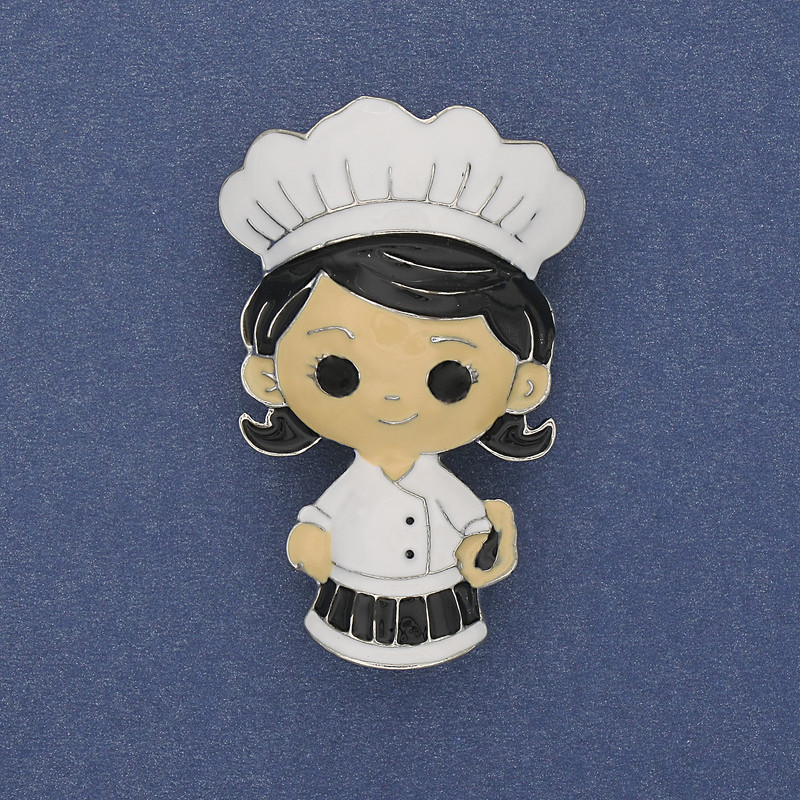 Chef Brooch Colour Enamel Silver-Toned Metal 46x27mm+