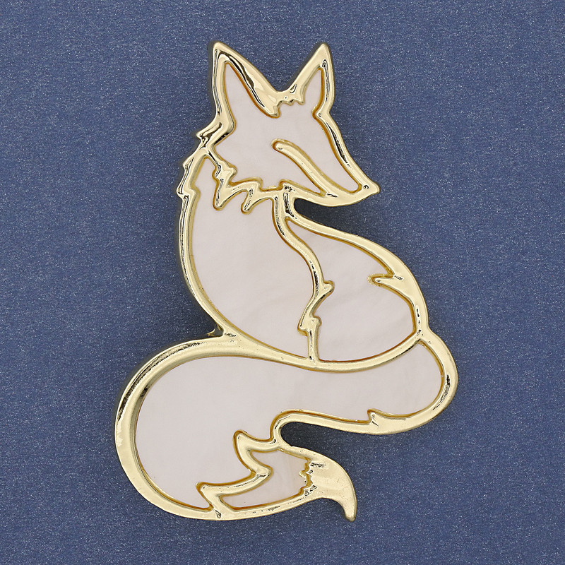 Brooch-Pendant Fox White Pearl Colour Gold-Toned Metal 56x38mm+