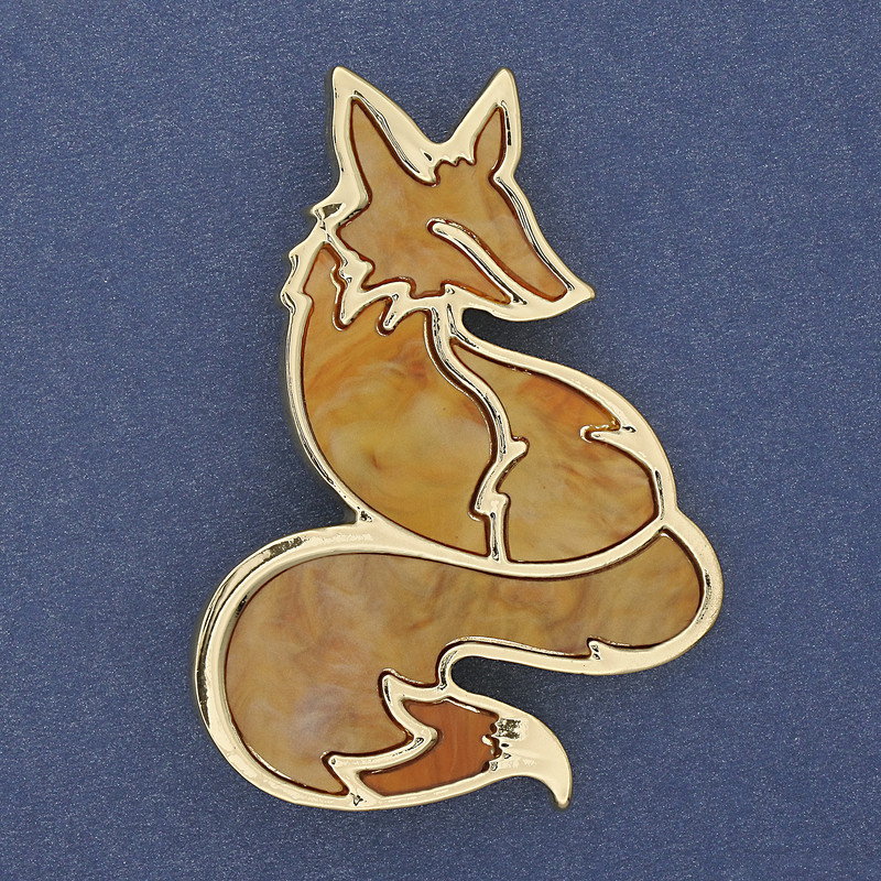Brooch-Pendant Fox Gold Pearl Colour Gold-Toned Metal 56x38mm+