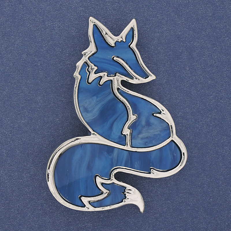 Fox Brooch Pendant Blue Pearlescent Silver-Tone Metal 56x38mm+