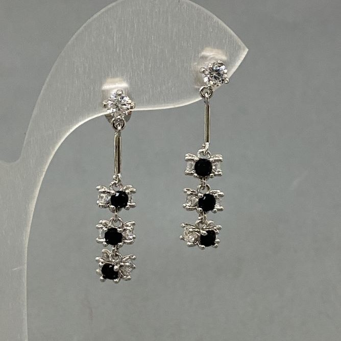 Xuping Earrings with Black Zircons, length 30mm+-, thickness 6mm+- rhodium