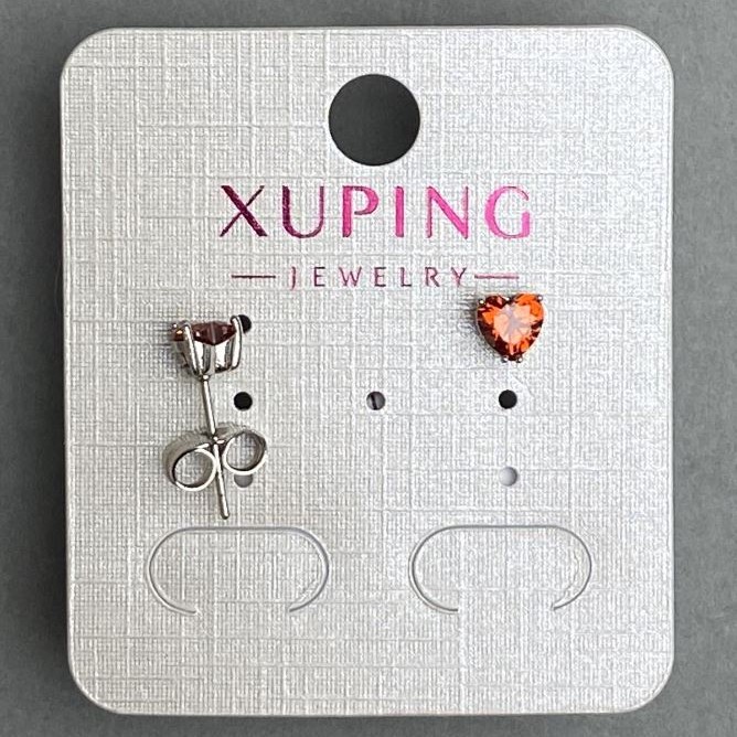 Xuping Stud Earrings Heart with Red Crystal, diameter 5mm+- rhodium