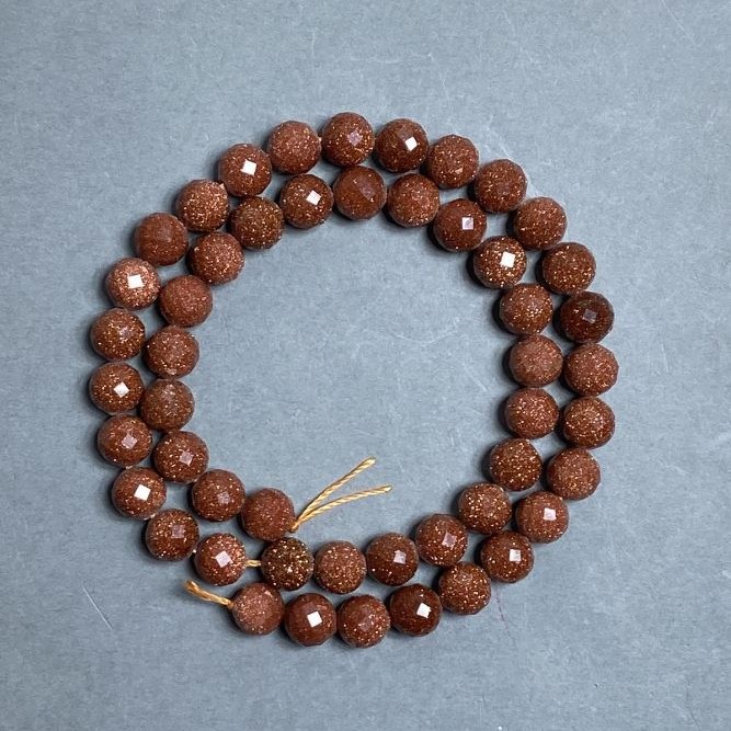 Aventurine Golden Sand Beads, faceted round, diameter 8mm+- on a string, length 38cm+