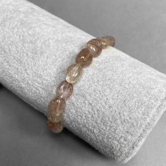 Bracelet Rutilated Quartz Tumbled Beads, Diameter 8-10x6-8mm+/-, Length 18cm+