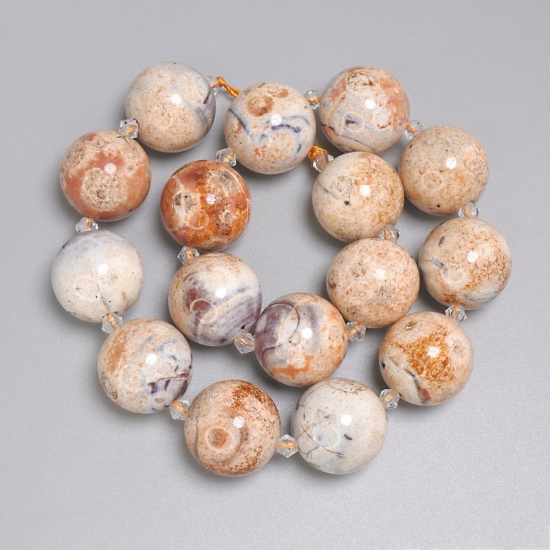 Desert Jasper Beads Smooth Round, Diameter 20mm+/- Seed Beads 5mm+/-, Length 37cm+/- on a String
