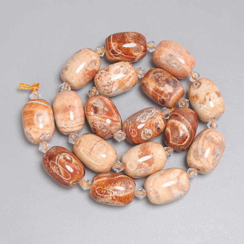 Desert Jasper Beads Barrel, Diameter 18x13mm+/- Seed Beads 5mm+/-, Length 37cm+/- on a String
