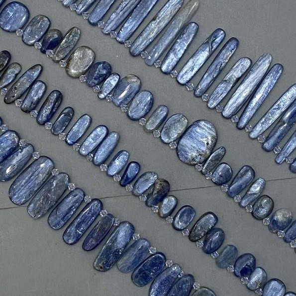 Kyanite Beads Tumbled Butterfly Assorted Sizes, Diameter 14-50x7-22mm+/- Seed Beads 5mm+/-, Length 39m+/- on a String