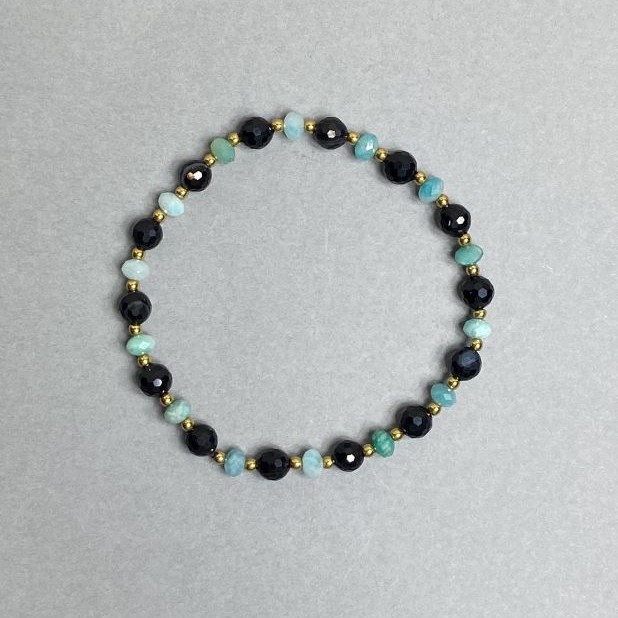 Agate Bracelet Faceted Bead 6mm+- Apatite Faceted Rondelle 5x3.5mm+-, length 18cm stretch