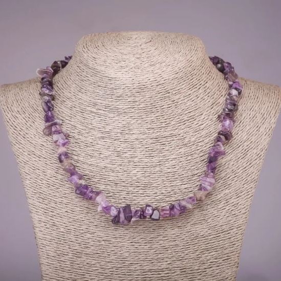Natural Stone Necklace Amethyst Chips, diameter 5-8mm, length 45cm+