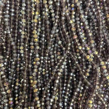 Czech Crystal Beads on String Purple with Petrol Sheen Faceted Rondelle, diameter 3.5x3mm+-, length 32cm+