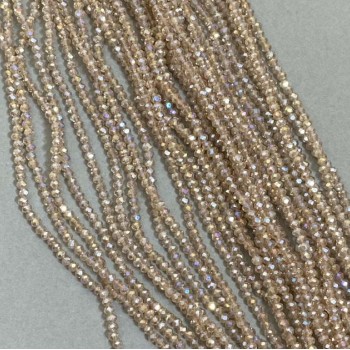 Czech Crystal Beads Beige Transparent with Petrol Coating Faceted Rondelle, diameter 3x2mm+-, length 40cm+