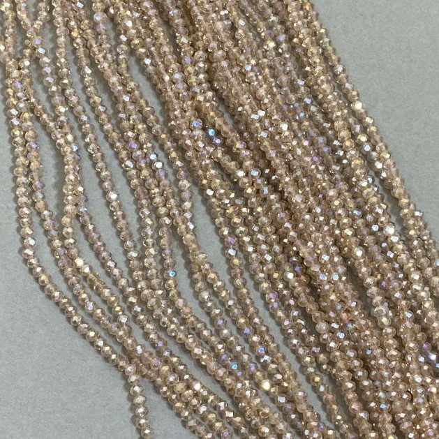 Czech Crystal Beads Beige Transparent with Petrol Coating Faceted Rondelle, diameter 3x2mm+-, length 40cm+